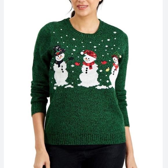 Karen Scott NWT Trio Snowman Christmas Sweater Large - Picture 1 of 12